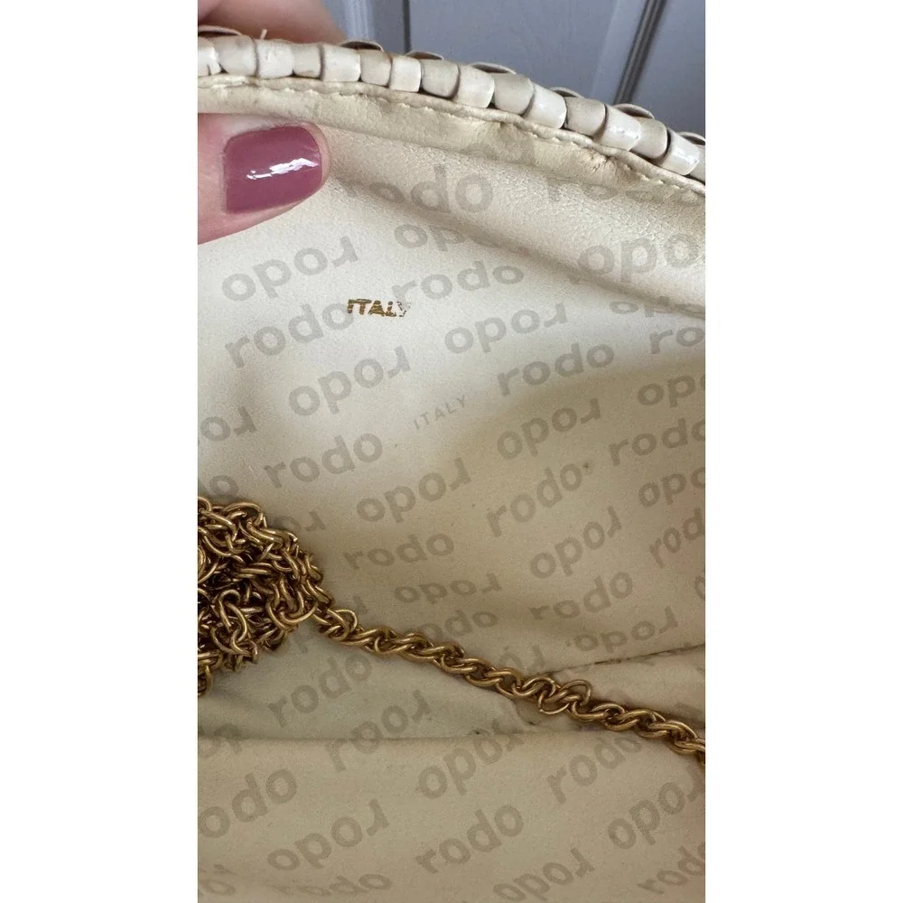 Rodo Italy Cream Woven Wicker Clutch Purse Gold Chain Vintage Old Money Classic